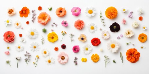 Poster - Vibrant Floral Collection Assorted Blooms on White Minimalist Background