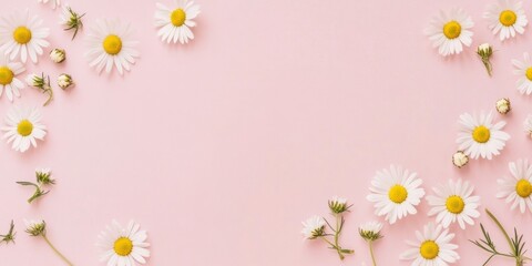 Poster - Minimalist Daisy Arrangement on Soft Pink Background for Nature-Themed Design