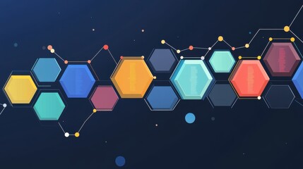 Poster - A colorful, abstract digital background featuring hexagonal shapes and circular elements, ideal for tech themes.