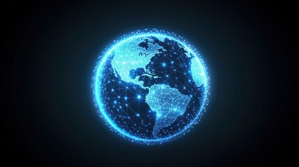 Poster - A vibrant digital representation of Earth, showcasing interconnected networks glowing in blue against a dark background.