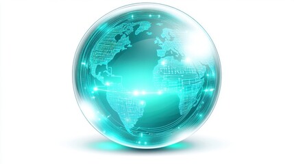 Poster - Stylized digital globe with glowing lines and circuits, symbolizing global connectivity and technology.