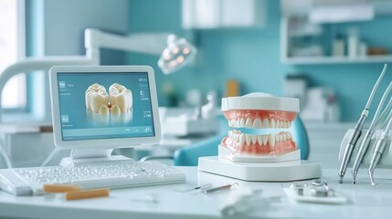 Poster - Minimalist infographic presenting IoT driven tools for precision dentistry including 3D scanners intraoral real time monitoring devices that enhance accuracy efficiency