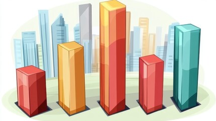 Poster - Colorful bar graph illustrating growth trends in a modern cityscape.
