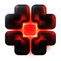 Wall Mural - abstract glowing red and black geometric design, four-part symbol.