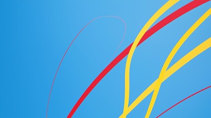 Poster - Abstract composition featuring dynamic intersecting lines of red and yellow against a vibrant blue backdrop, creating a sense of motion and energy