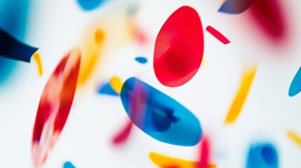Poster - Colorful abstract shapes of varying sizes and forms. Including ovals. Rectangles. And irregular blobs. Are floating and swirling against a clean white backdrop. Creating a dynamic and vibrant visual