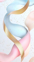 Poster - Golden ribbon weaving through pastel swirls creates an elegant abstract composition, enhanced by delicate gold particles for a luxurious and sophisticated feel