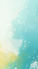 Poster - Soft turquoise and yellow watercolor background creates a calming and dreamy atmosphere, enhanced by delicate splashes and a gradient effect, ideal for artistic projects