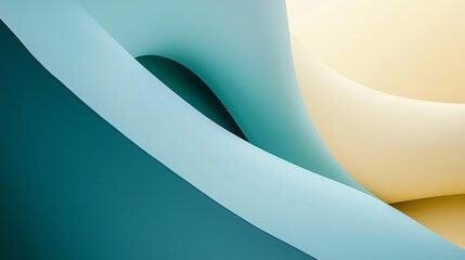 Poster - Smooth, curved shapes in teal and beige intertwining create an abstract, modern design, evoking a sense of depth and fluidity with a captivating visual flow