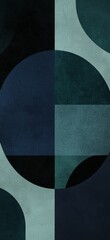 Poster - Interlocking circles and squares form a captivating abstract composition, showcasing a modern design with a textured, grainy finish in shades of blue and green