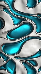 Poster - Turquoise and silver metallic liquid melting into mesmerizing abstract shapes, creating a dynamic and visually stunning background filled with vibrant colors and smooth textures