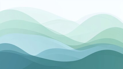 Poster - Soft, undulating waves in shades of green and blue create a tranquil and harmonious abstract landscape, evoking a sense of calm and fluidity