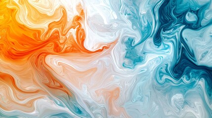 Poster - Mixing vibrant orange and blue colors, swirling together to create a stunning marble effect, offering an eye-catching backdrop for various design projects and artistic endeavors