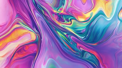 Poster - Fluid acrylic painting creating colorful swirls and mixing different colors, generating an abstract texture resembling marble or watercolor