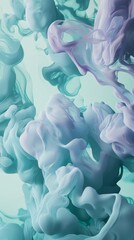 Poster - Turquoise and purple ink mixing in water, creating abstract smoke patterns with a mesmerizing and ethereal quality, perfect for backgrounds and artistic projects