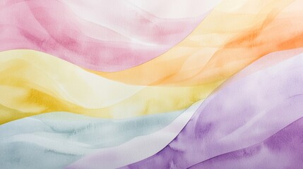 Poster - Soft pastel-colored waves overlapping create a delicate and artistic watercolor background, featuring a smooth gradient effect that enhances the overall elegance and tranquility