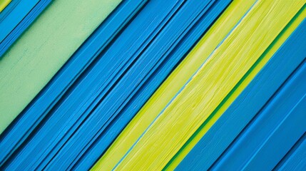 Poster - Diagonal lines of blue and green painted wood planks form a vibrant and textured pattern, creating a striking visual contrast with alternating colors and parallel arrangement