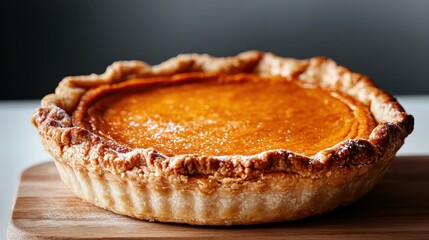 This image showcases a beautifully baked pumpkin pie with a golden brown crust, highlighting its appetizing texture and enticing aroma, perfect for any dessert lover.