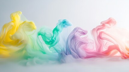 Poster - Swirling pastel-colored ink clouds mix beautifully in water, forming an abstract pattern that exudes a dreamy and ethereal quality, enhancing the sense of fluid motion and creativity