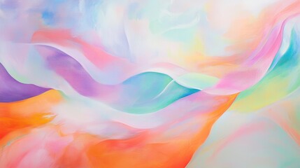 Poster - Mixing pastel-colored paints creates a stunning and soft abstract background, featuring gentle curves and swirls that evoke a dreamy and tranquil atmosphere