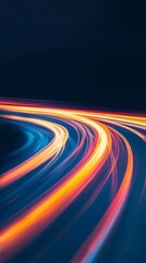 Poster - Vivid light trails paint a dynamic scene as they streak across a winding road at night, creating a mesmerizing display of motion and illumination