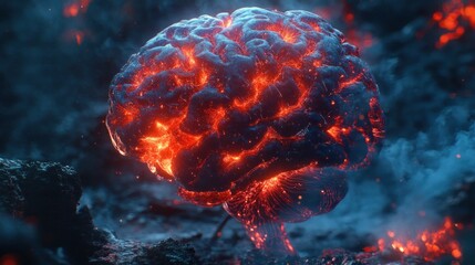 Wall Mural - Burning brain, fiery lava, abstract concept.