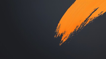 Poster - Applying vibrant orange acrylic paint with a brush stroke against a dark gray background, creating a striking contrast and rich artistic texture that enhances the overall composition