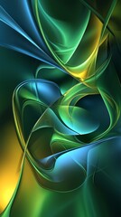 Poster - Intertwining green and blue swirls create a captivating visual flow, generating an energetic atmosphere and vibrant movement within an abstract composition