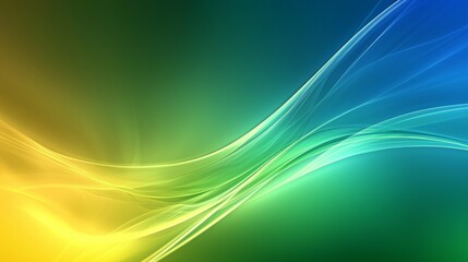 Poster - Smooth yellow, green and blue waves creating a colorful abstract background with soft light and flowing lines, ideal for websites, banners, or presentations