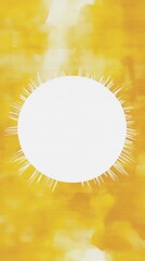 Poster - White circle radiating light beams on textured yellow watercolor background, creating a vibrant and energetic backdrop, ideal for summer and nature-themed projects