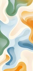 Poster - Smooth, undulating shapes in a palette of green, blue, orange, and cream create a visually engaging abstract background, blending seamlessly and evoking a sense of fluidity and motion