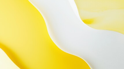 Poster - Smooth yellow and white layers are overlapping, creating an abstract and modern background with a wavy design, perfect for various design projects