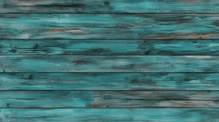 Poster - Turquoise painted wooden planks displaying knots and cracks create a rustic background texture, perfect for enhancing vintage or shabby chic design projects
