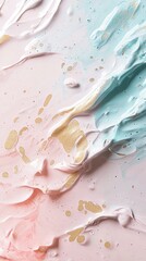 Poster - Pink, light blue, and gold paint swirl together, creating an abstract design with dynamic texture and a luxurious feel, perfect for backgrounds and artistic projects