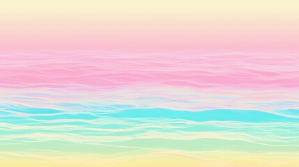 Poster - Pastel pink, turquoise, and yellow waves forming a gradient background, perfect for projects related to nature, tranquility, and abstract design