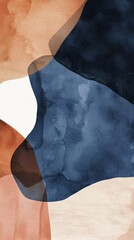 Poster - Watercolor shapes in earth tones and navy blue are creating a modern and minimalist abstract background with a touch of elegance, perfect for wall art, posters, or social media graphics