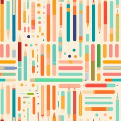 Poster - Minimalist linear pattern featuring colorful stationery items on a crisp white background