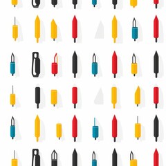 Poster - Simple minimalist silhouettes of office supplies in primary colors on white background