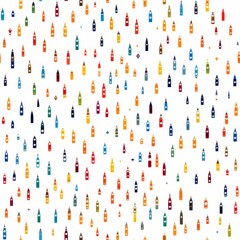 Poster - Minimalistic silhouettes of office supplies in primary colors on white background   seamless pattern