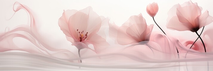 Poster - Abstract floral composition in soft pink and gray fog  a mystical minimalist design