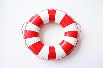 Poster - Minimalist design  centered life preserver in white and bright red on light gray background