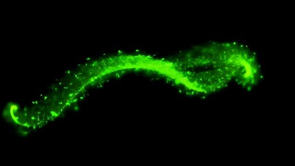 Fototapete - Swirling green light trails against a deep black backdrop. Sparkling particles create an elegant, mesmerizing effect. Dynamic abstract background video.