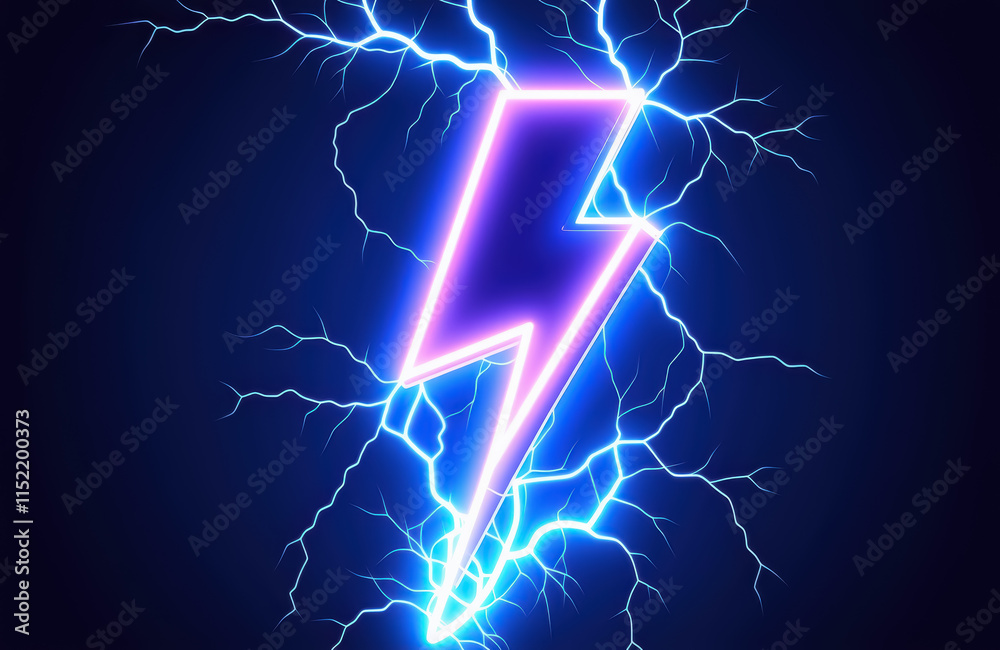 Neon lightning bolt with electric blue sparks on black background Stock ...