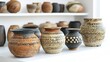 © Yulia - Colorful pottery displayed on shelf showcases intricate designs