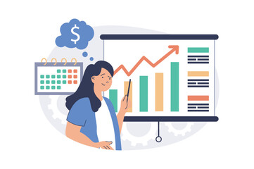 Poster - Business analytics web concept with flat cartoon people for website design.