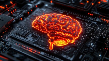 Poster - Glowing brain on a circuit board, representing AI and neural networks. (2)