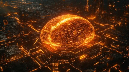 Poster - Glowing brain on futuristic circuit board.