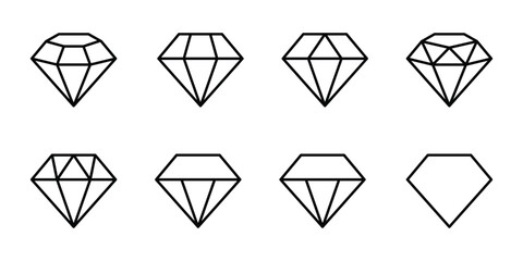 Poster - Set of diamonds line icons style. Gemstone diamond collection. precious crystal stones. Diamond icons  editable stock for mobile and web designs. Rich symbols collection isolated on white background.