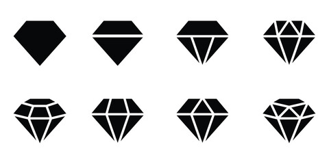 Poster - diamonds icon set. Gemstone diamond collection. precious crystal stones. Diamond icons flat styles editable stock for mobile and web designs. Rich symbols collection isolated on white background.