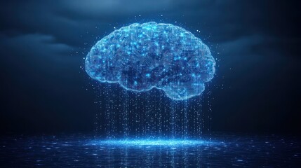 Poster - Glowing digital brain,  network connections, data, abstract concept.